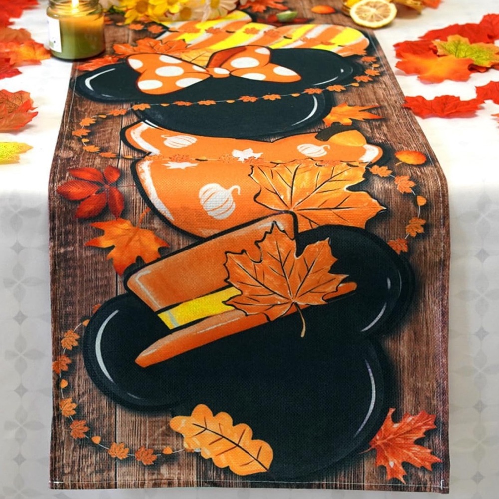 13x72 Table Runner Disney Minnie Mickey Mouse Fall Pumpkin Fabric Mantel Scarf